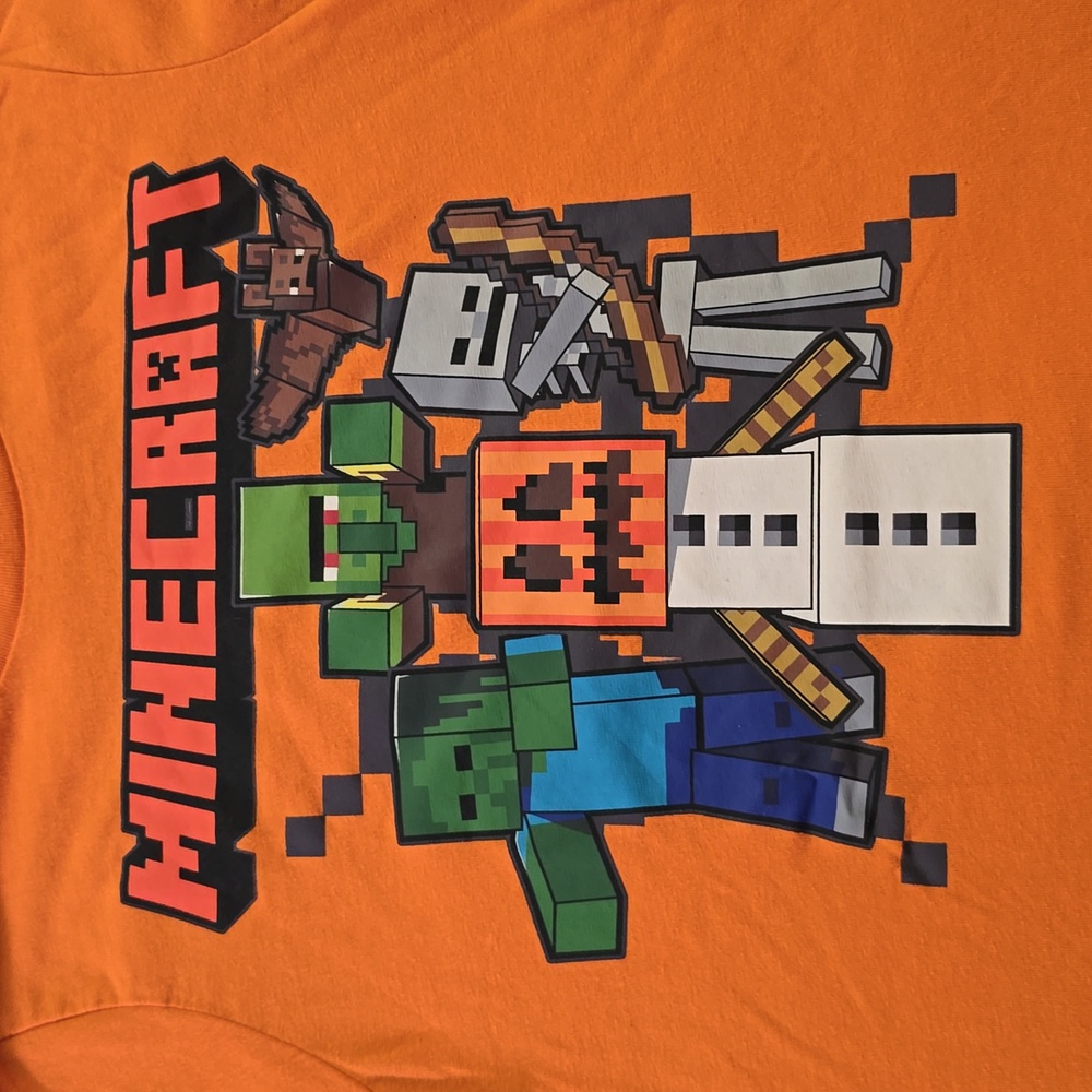 Kids Minecraft Orange T-Shirt Sz L
